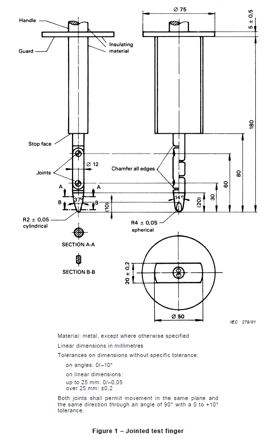 Sonda B 1 del dito dell'attrezzatura di prova di protezione dell'ingresso dell'acqua di 37° IP2X